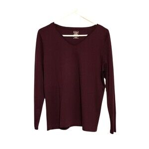 LL Bean Tshirt Long Sleeve Supima Cotton V- Neck Plum Womens Size XL-R